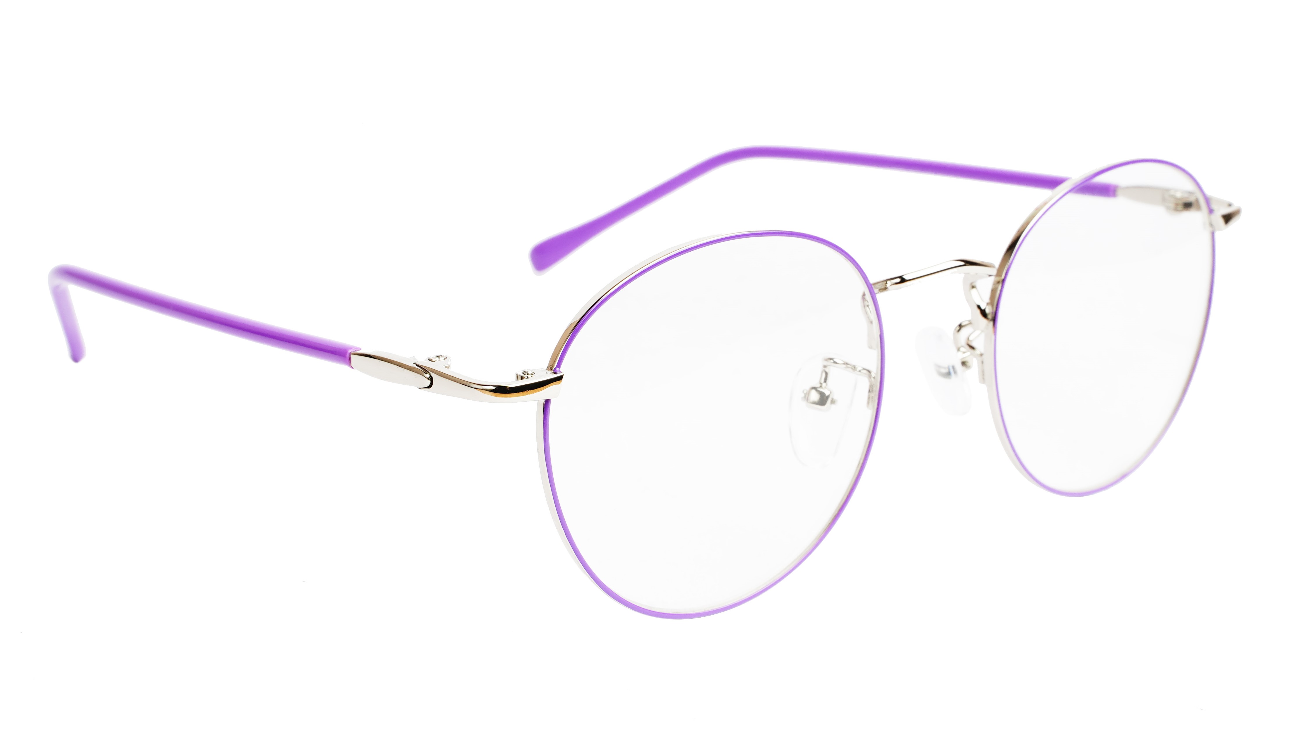 Round Medium Spectacle Frame For Girls&Women. Purple &Silver Frame