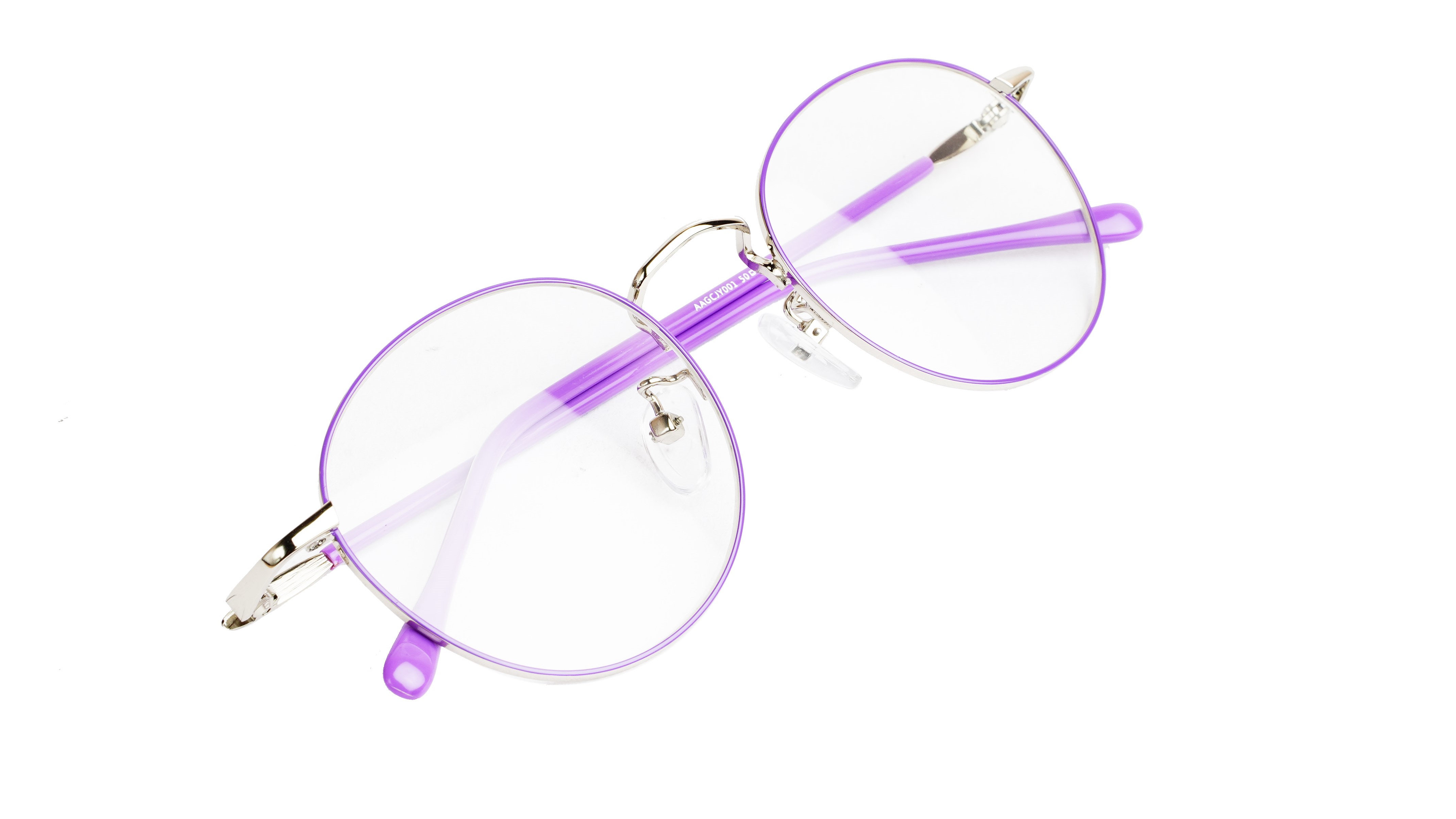 Round Medium Spectacle Frame For Girls&Women. Purple &Silver Frame