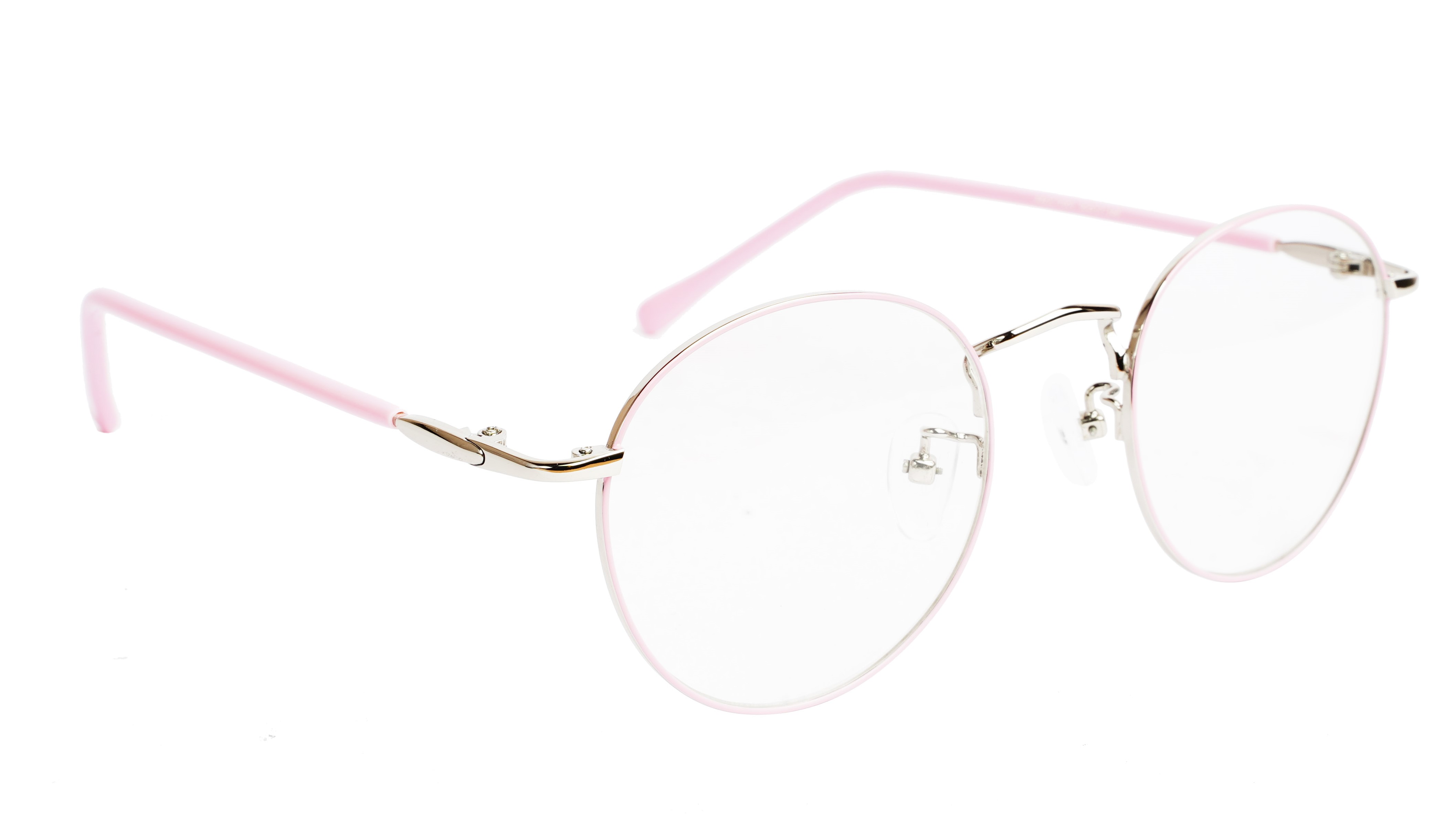 Round Medium Spectacle Frame For Girls&Women. Pink &Silver Frame