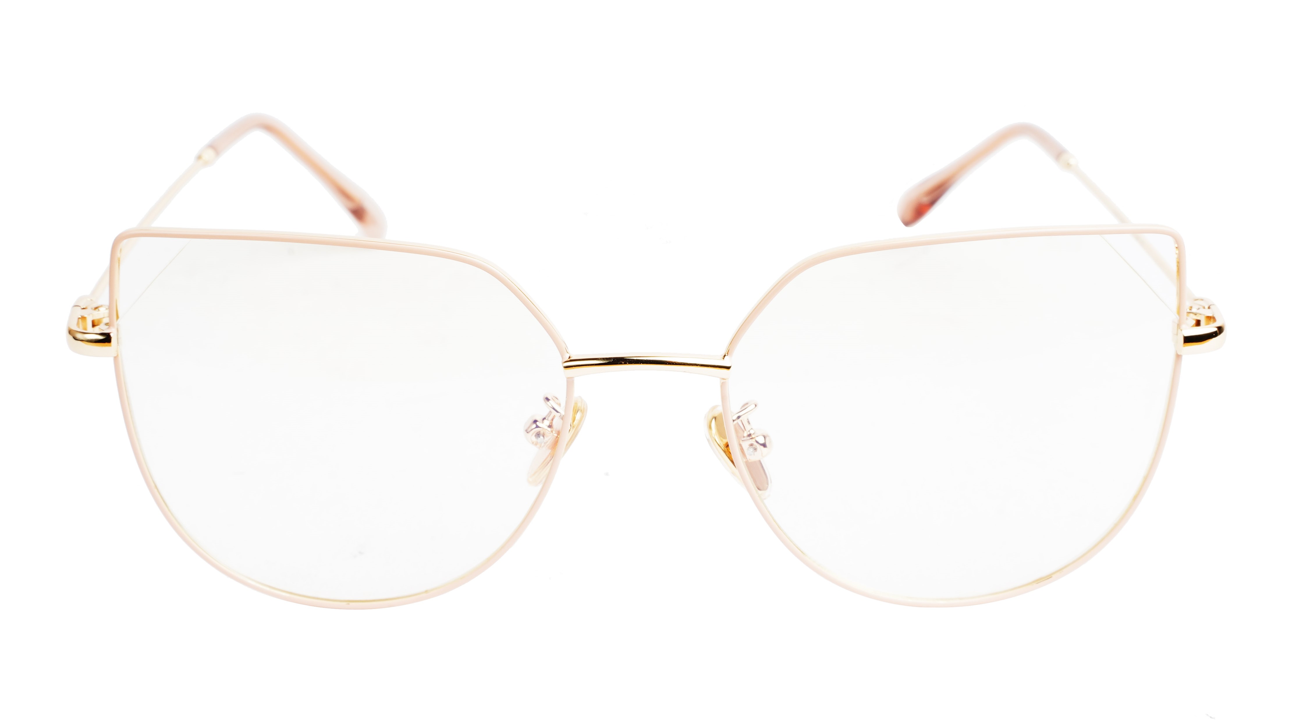 Female Oversized Cat Eye Spectacle Frame. Gold & Cream Frame