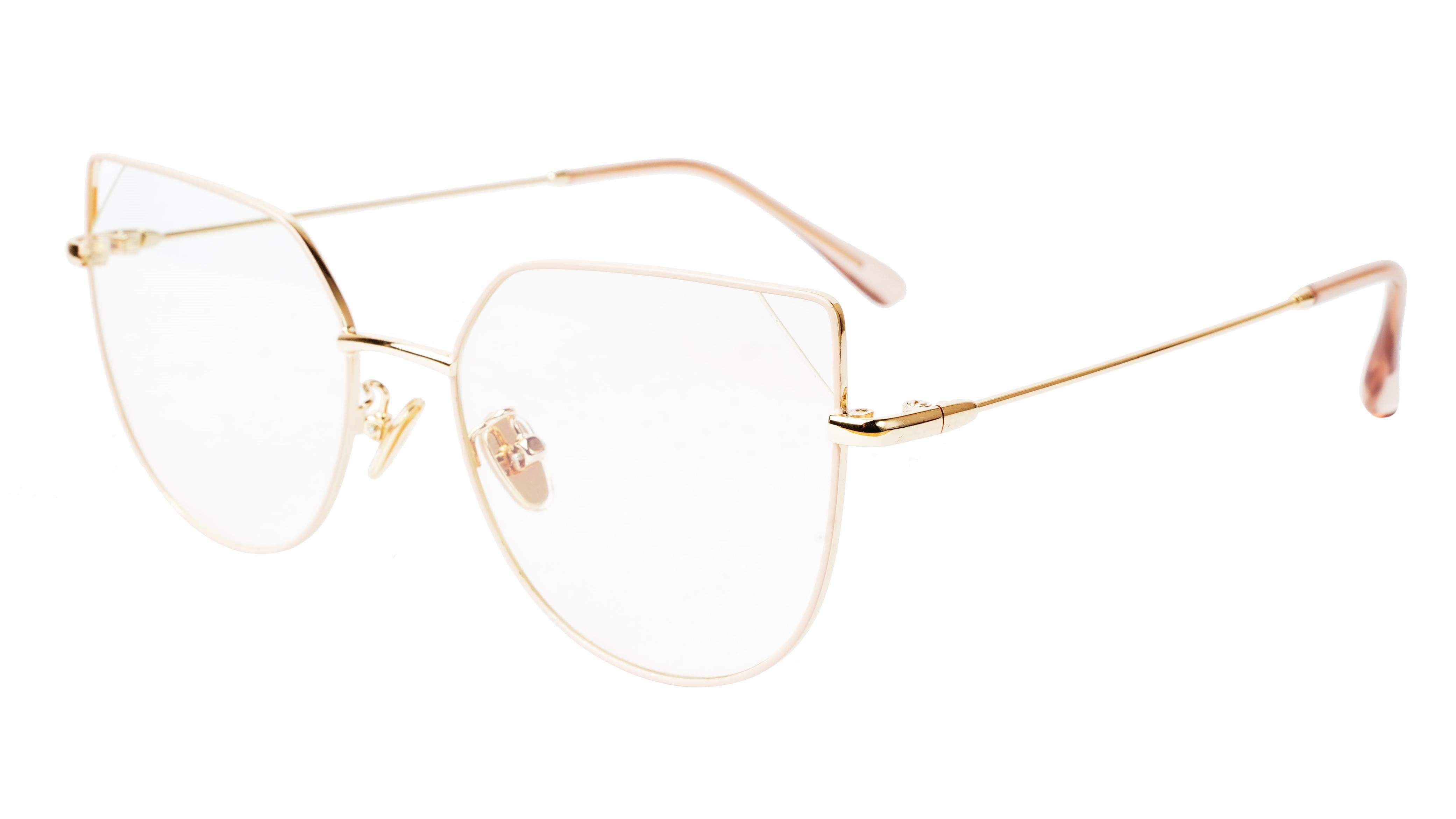 Female Oversized Cat Eye Spectacle Frame. Gold & Cream Frame
