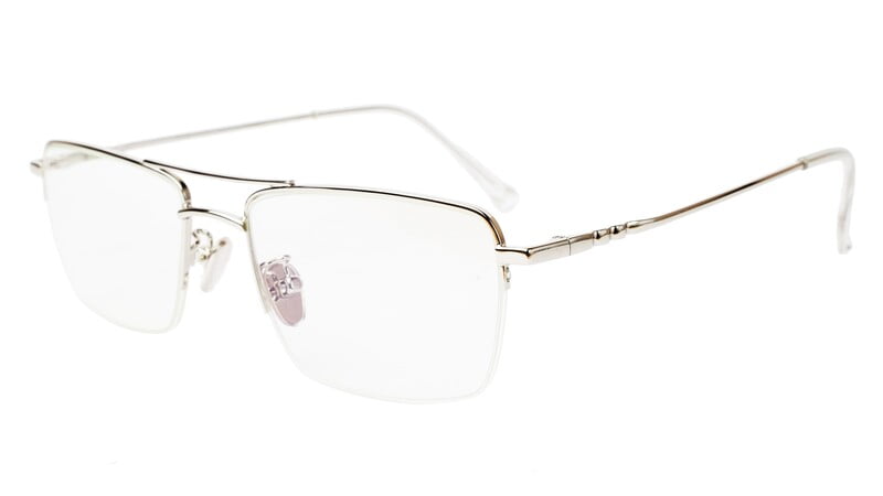 Unisex Half Rimmed Rectangular Spectacle Frame. Silver Frame Unisex Half Rimmed Rectangular Spectacle Frame. Silver Frame