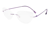 Female Medium Rimless Cat Eye Spectacle Frame. Purple Frame