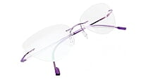 Soigné Female Medium Rimless Cat Eye Spectacle Frame. Purple with Lather Pouch