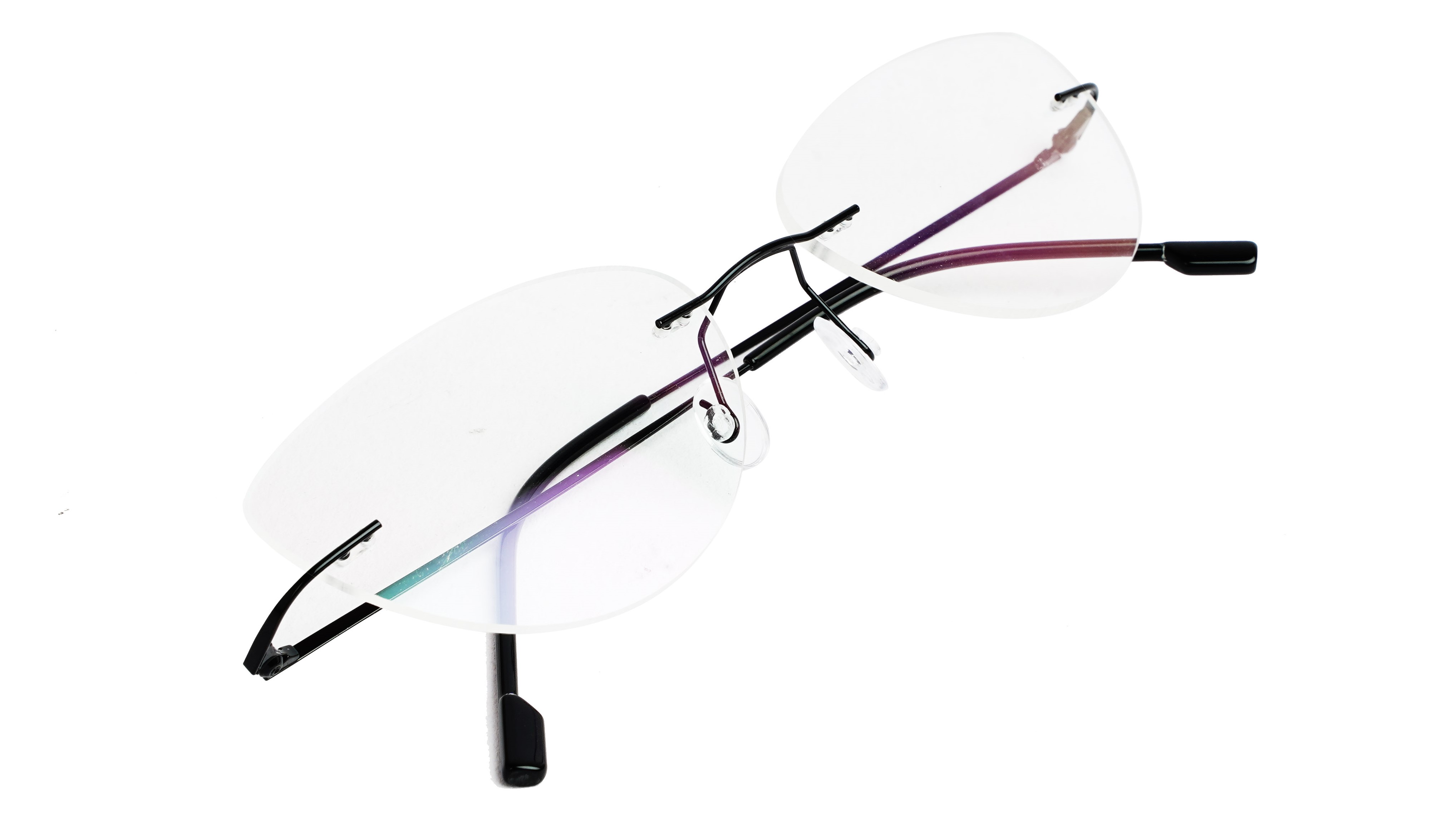 Soigné Female Medium Rimless Cat Eye Spectacle Frame.Grey Multi  Color Chain