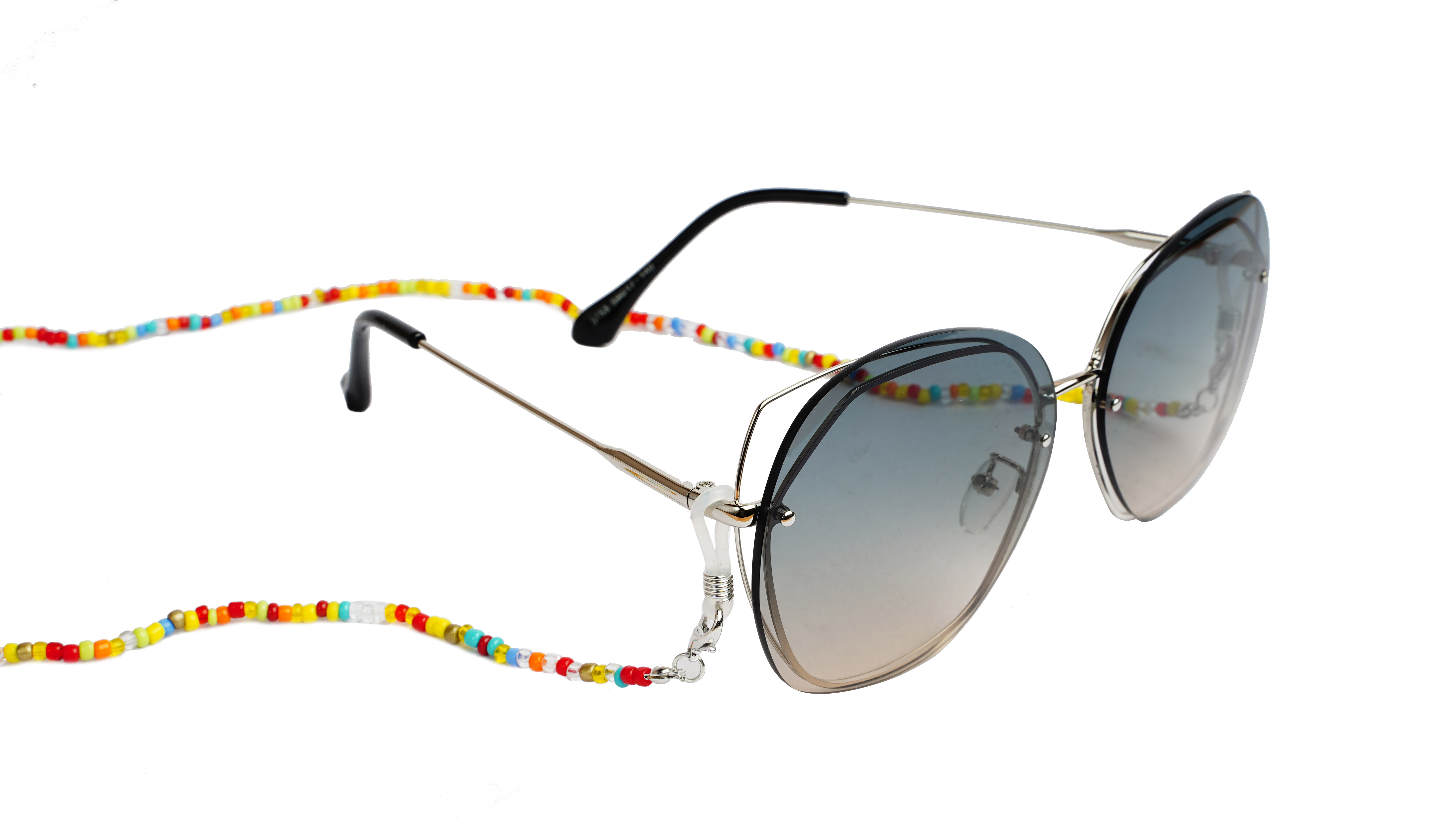 Soigné Female Medium Rimless Cat Eye Spectacle Frame.Grey Multi  Color Chain