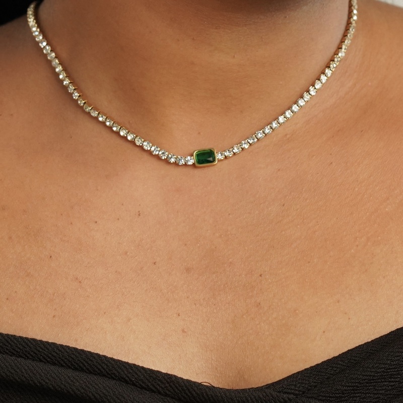 Emerald Solitaire Tennis Necklace Emerald Solitaire Tennis Necklace