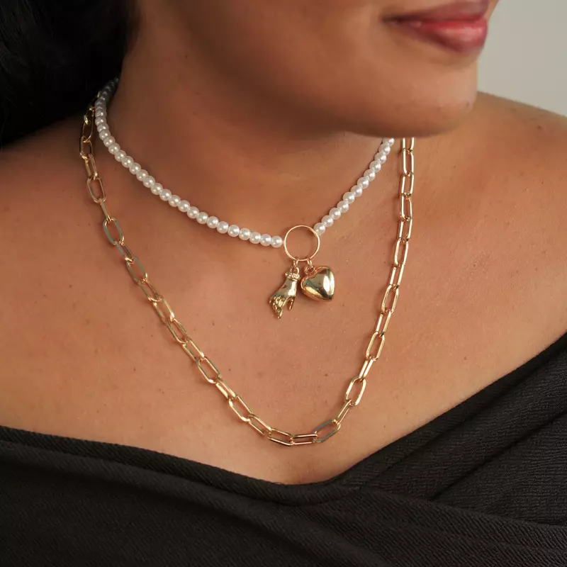 Golden Heart & Pearl Necklace