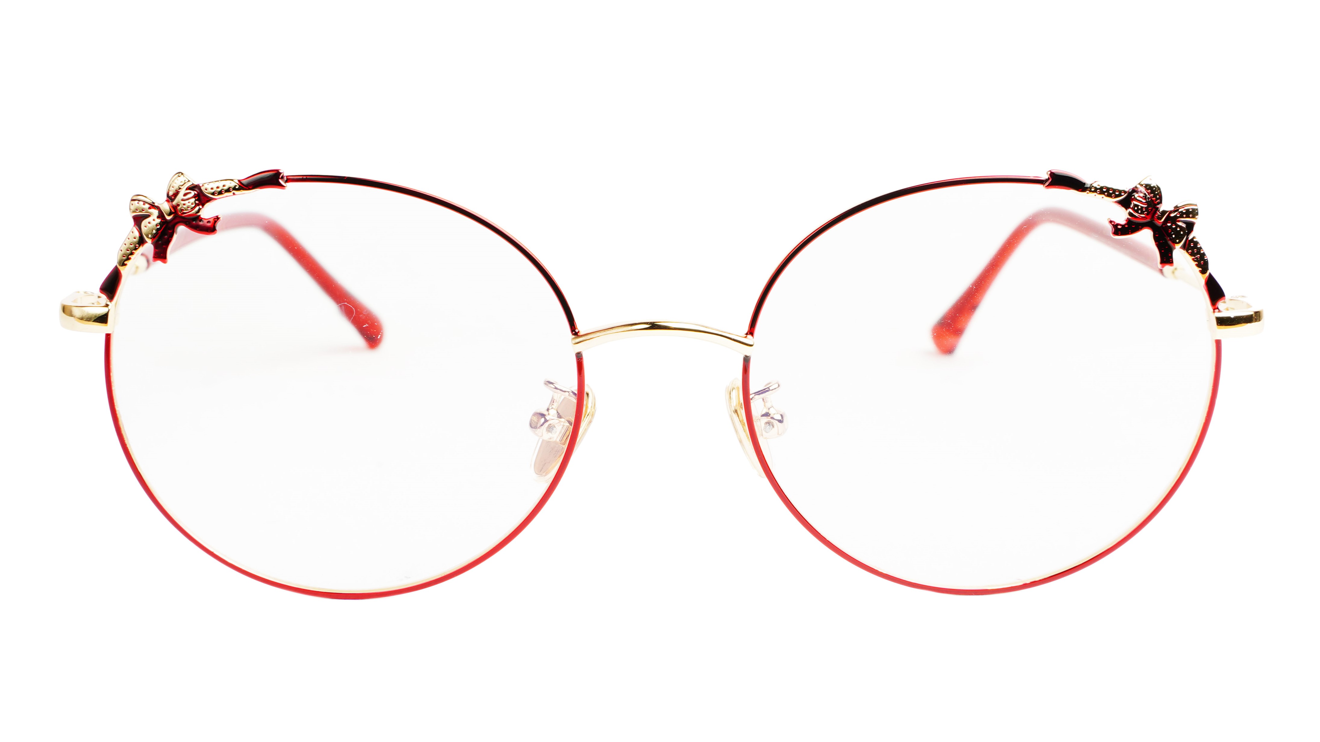 Girls & Women Round Medium Spectacle Frame. Red & Gold Frame