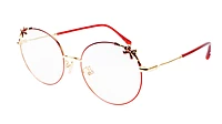 Girls & Women Round Medium Spectacle Frame. Red & Gold Frame
