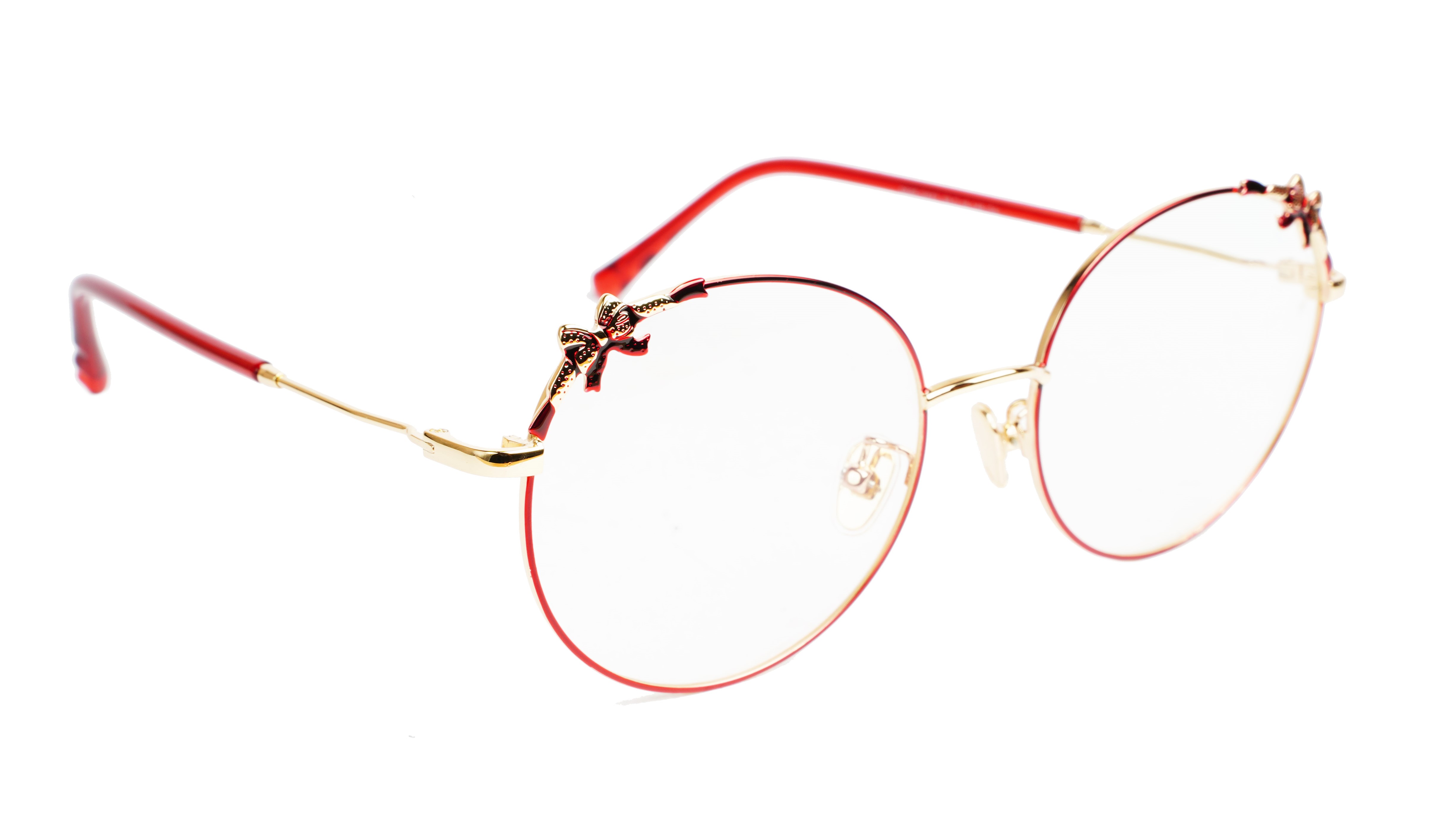 Girls & Women Round Medium Spectacle Frame. Red & Gold Frame