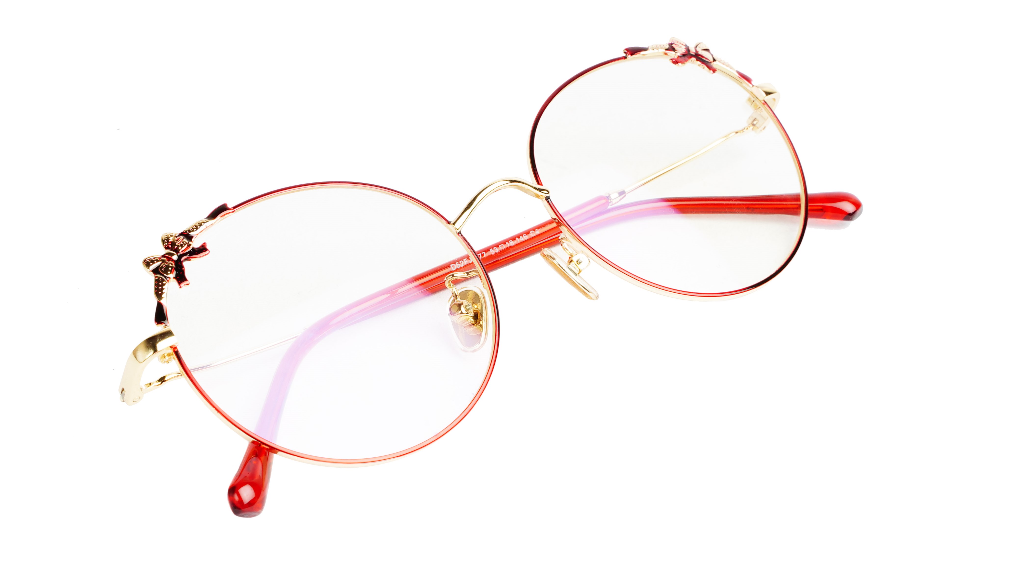 Girls & Women Round Medium Spectacle Frame. Red & Gold Frame
