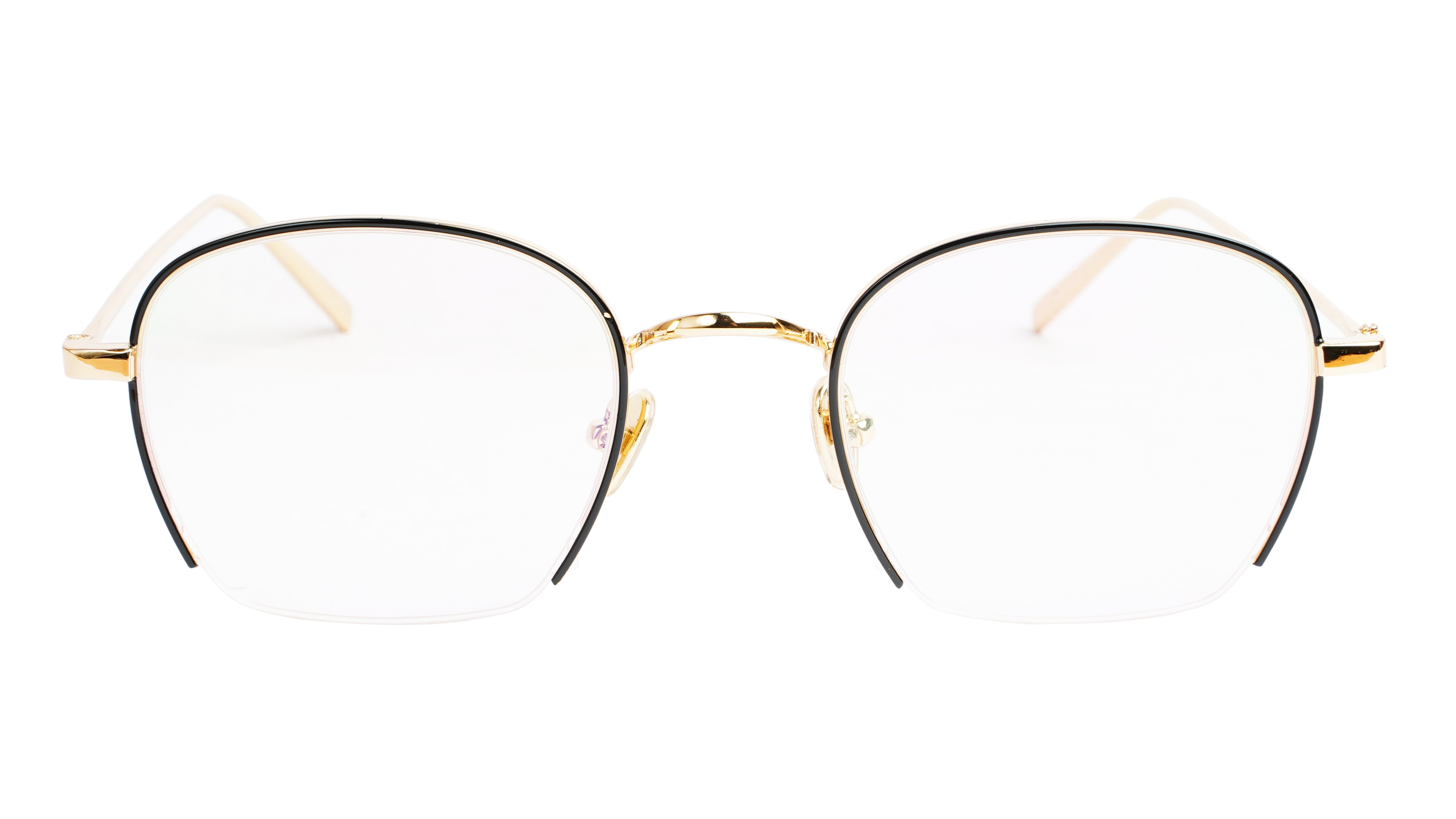 Unisex Medium Half Rim Round Spectacle Frame. Black &Golden Frame