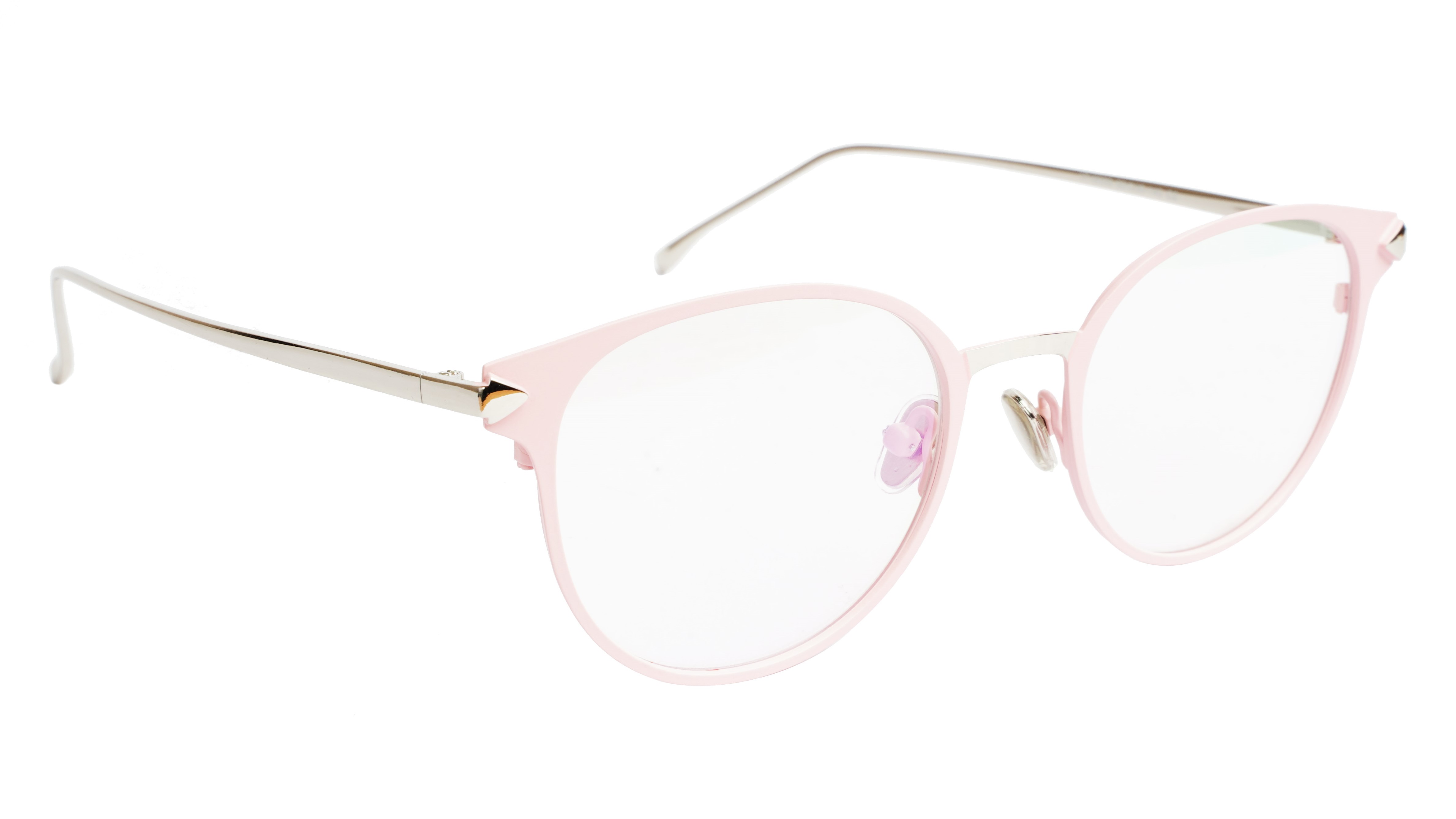 Girls & Women Round Medium Spectacle Frame. Pink & Silver Frame