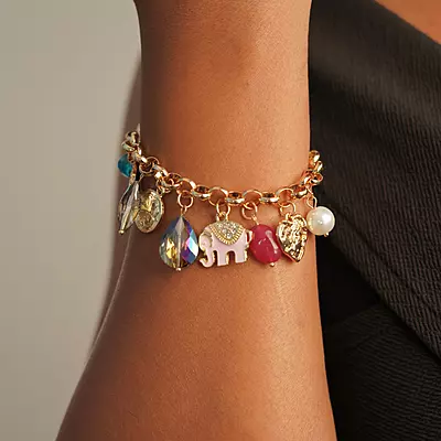 studded pink and pink elephant charm bracelet