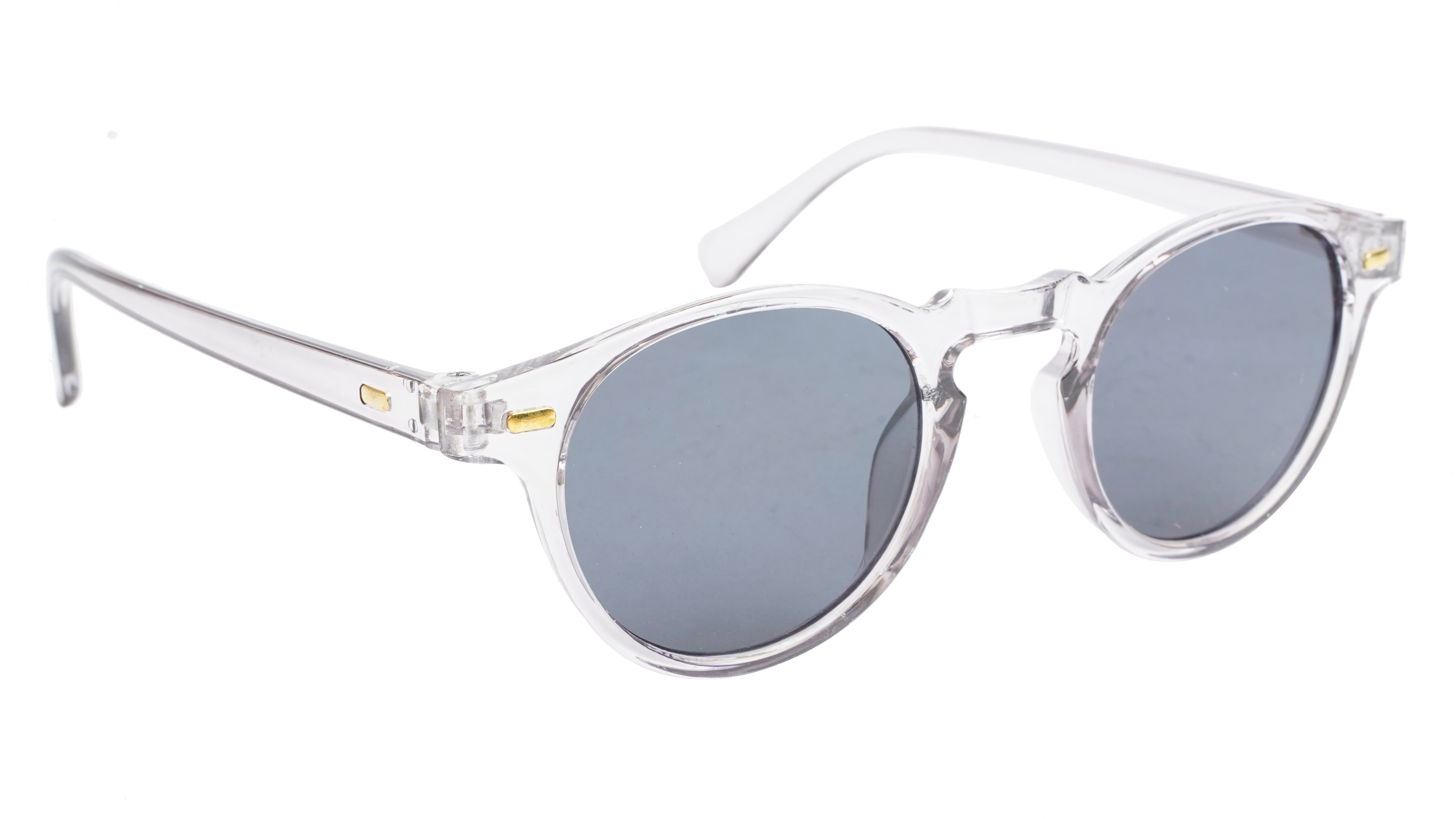 Unisex Small Round Sunglasses. See Through Grey Frame.