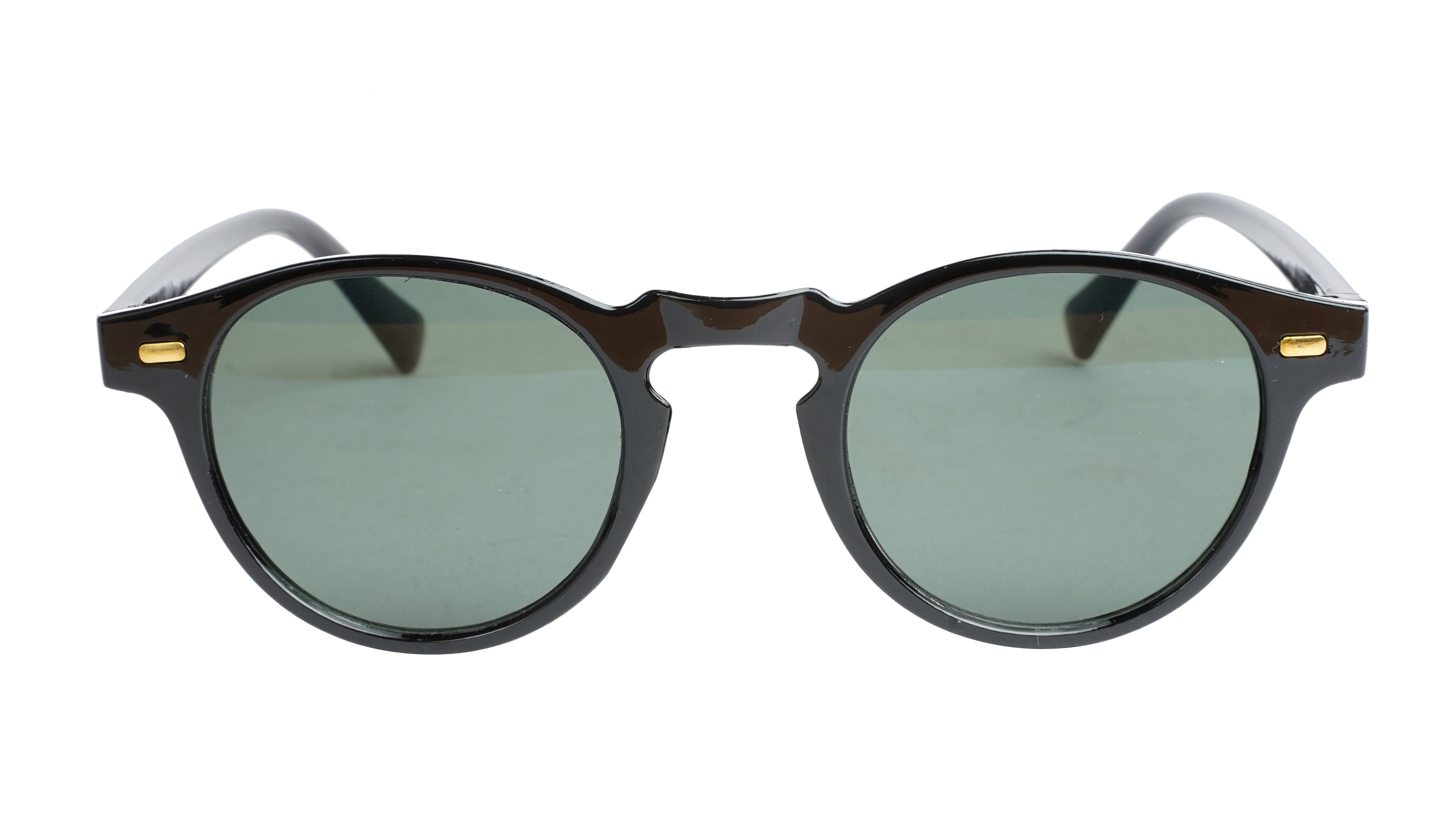 Unisex Small Round Sunglasses. Glossy Black Frame.
