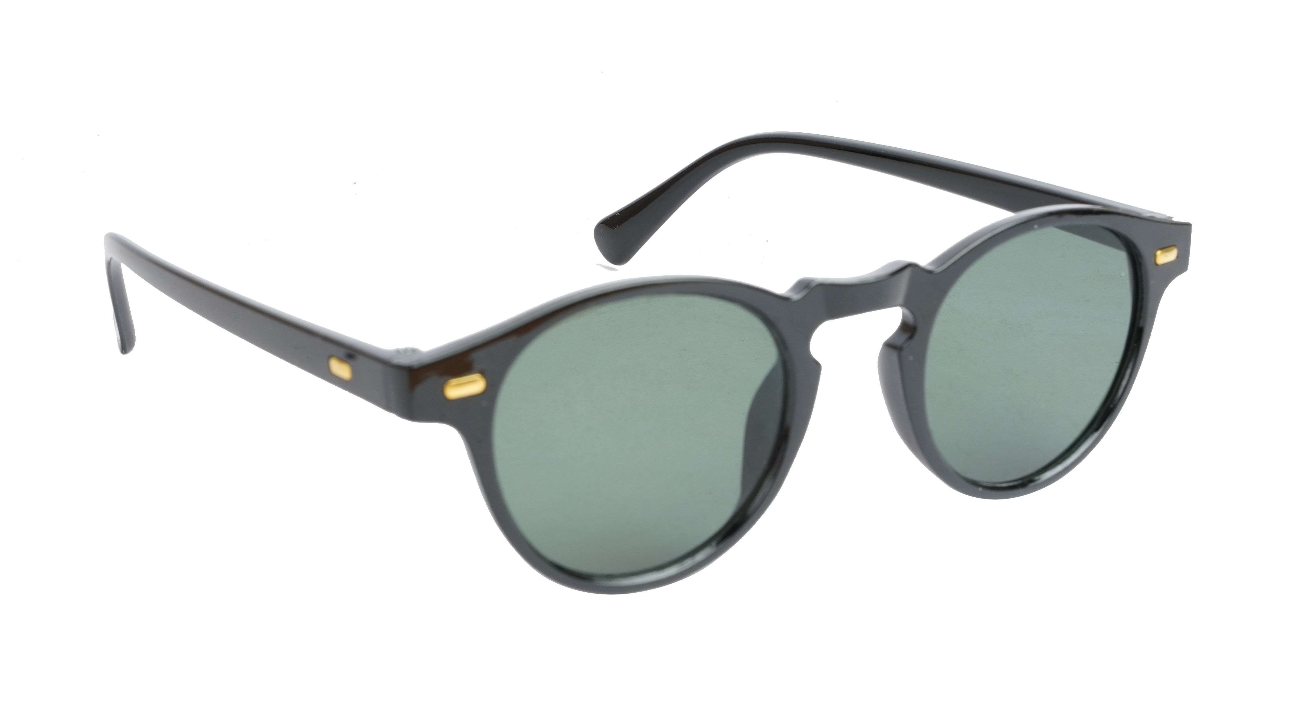Unisex Small Round Sunglasses. Glossy Black Frame.