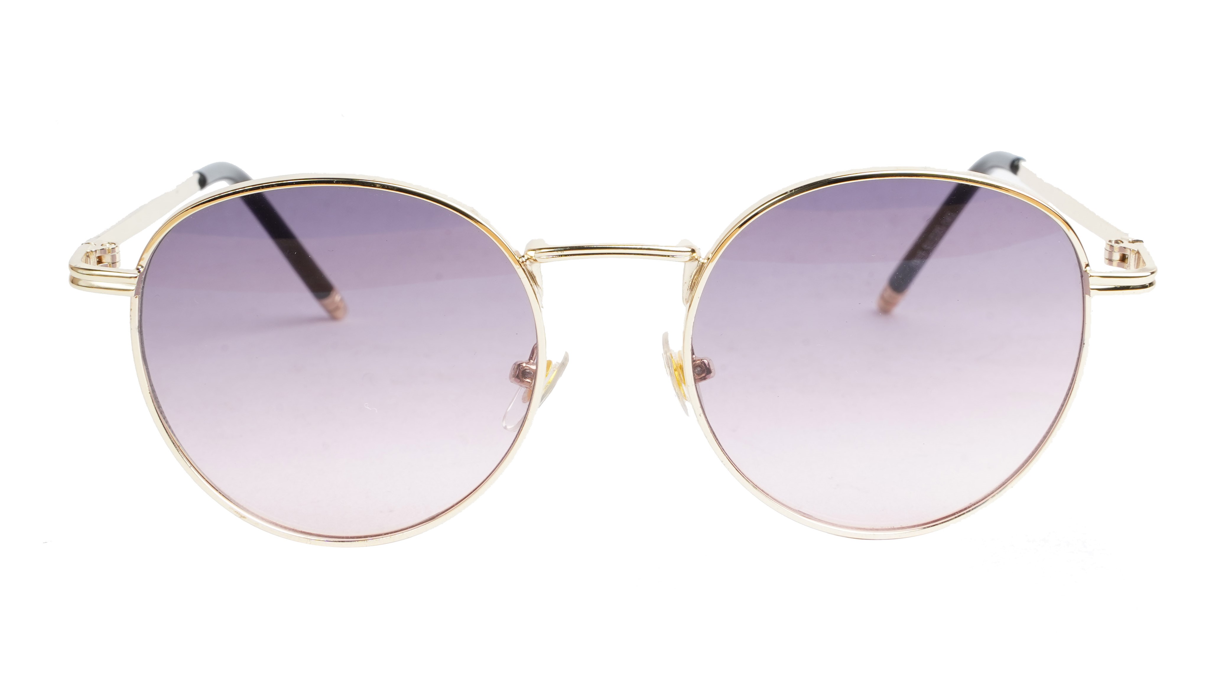 Unisex Small Round Sunglasses. Golden Metal Frame.