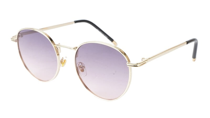 Unisex Small Round Sunglasses. Golden Metal Frame.