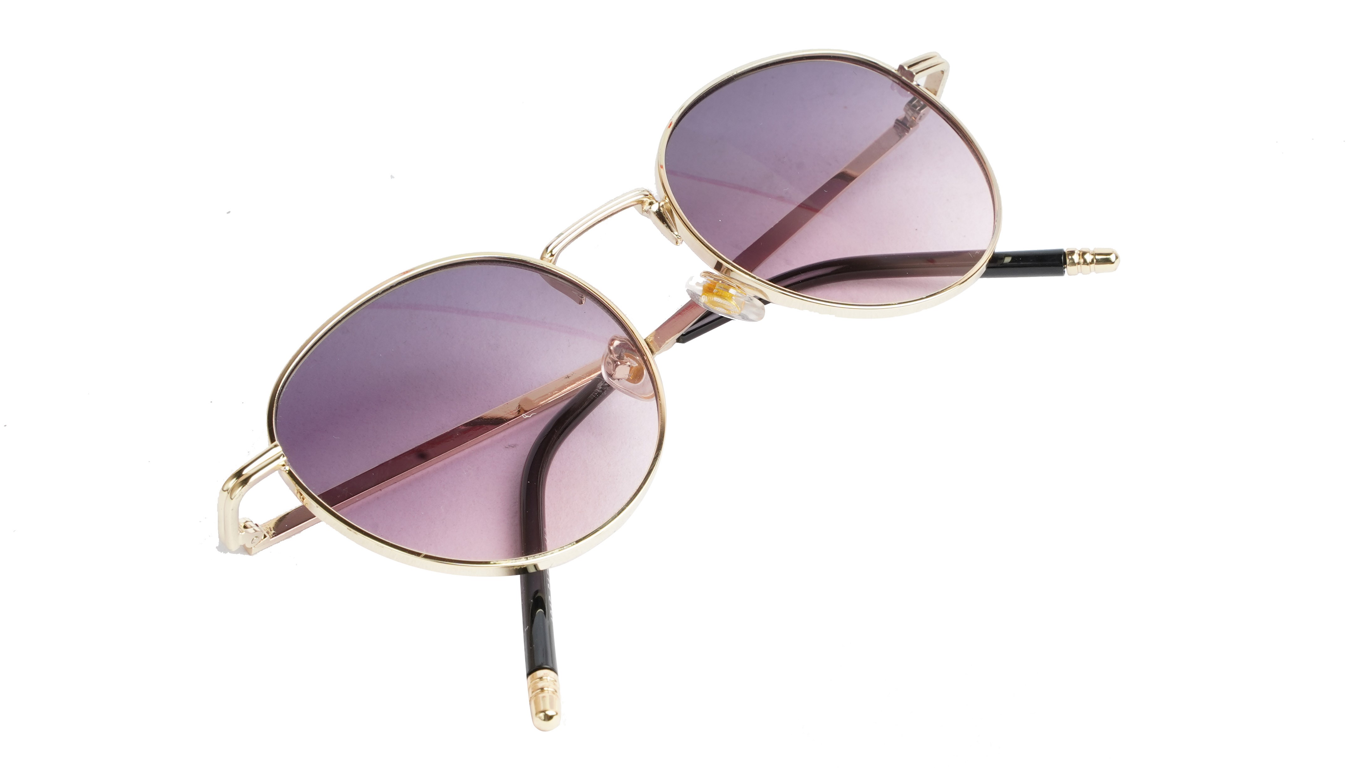 Unisex Small Round Sunglasses. Golden Metal Frame.