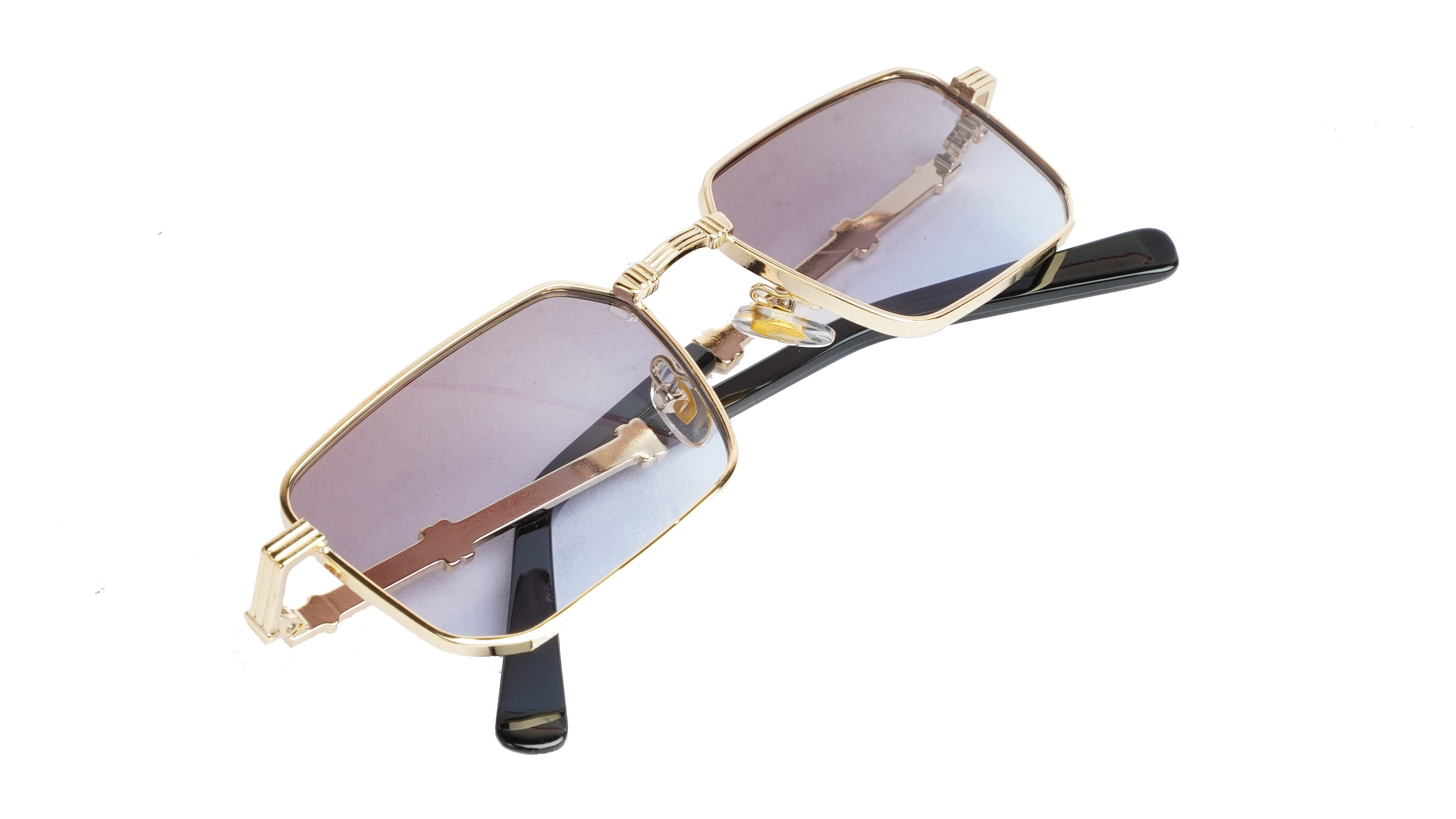 Unisex Small Rectangular Sunglasses. Golden Frame