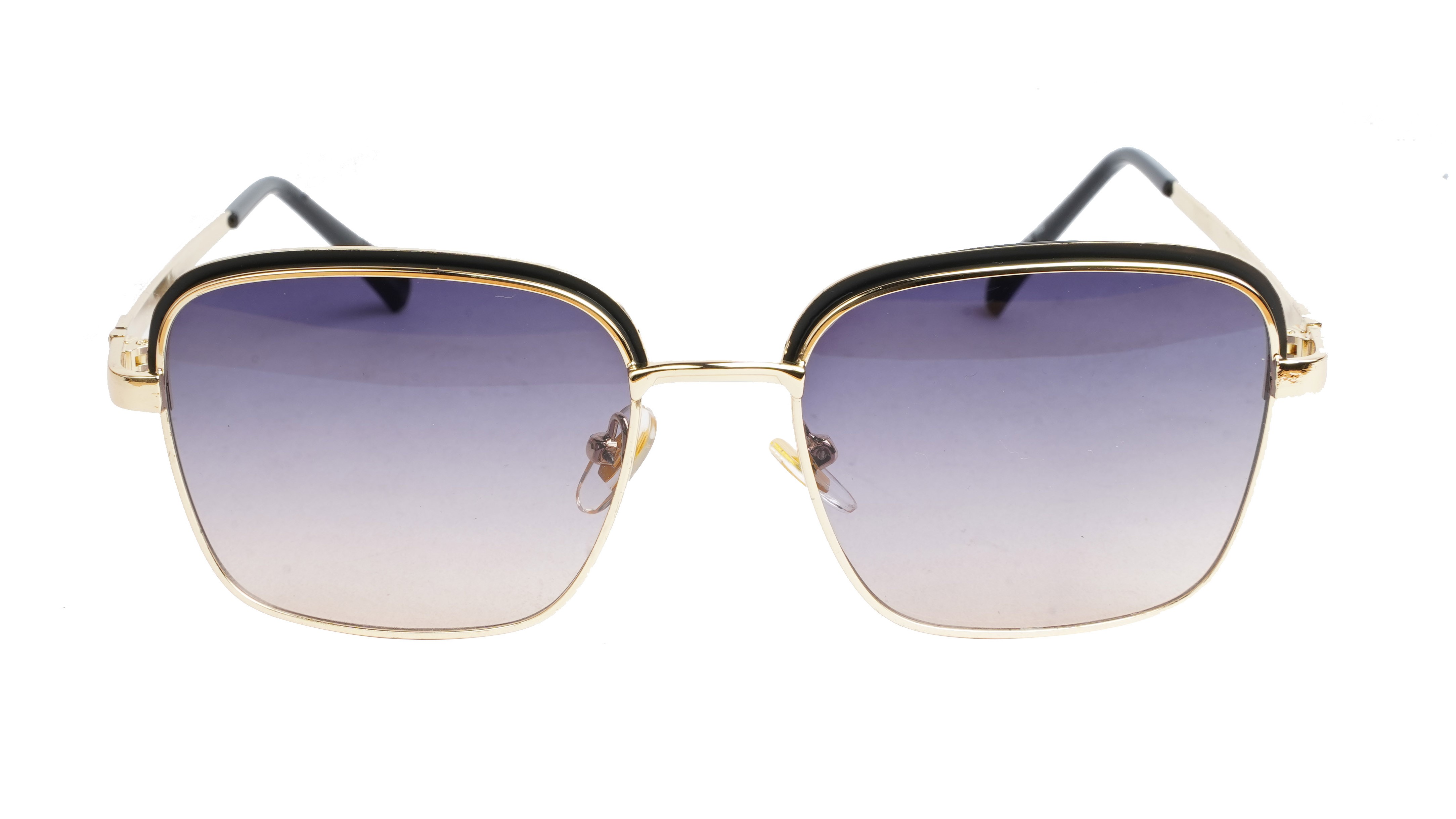 Unisex Small Square Sunglasses. Black & Golden Metal Frame