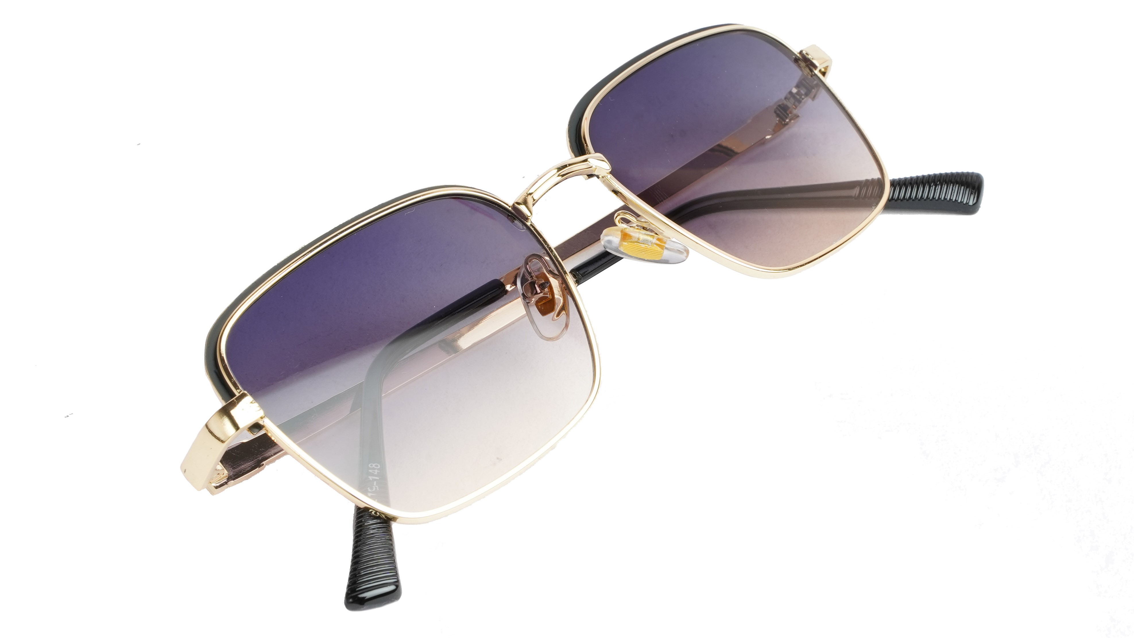 Unisex Small Square Sunglasses. Black & Golden Metal Frame