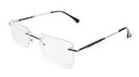 Soigné Unisex Medium Rectangular Rimless Spectacle Frame.Silver&Black