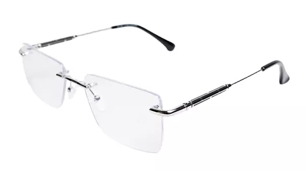 Soigné Unisex Medium Rectangular Rimless Spectacle Frame.Silver&Black