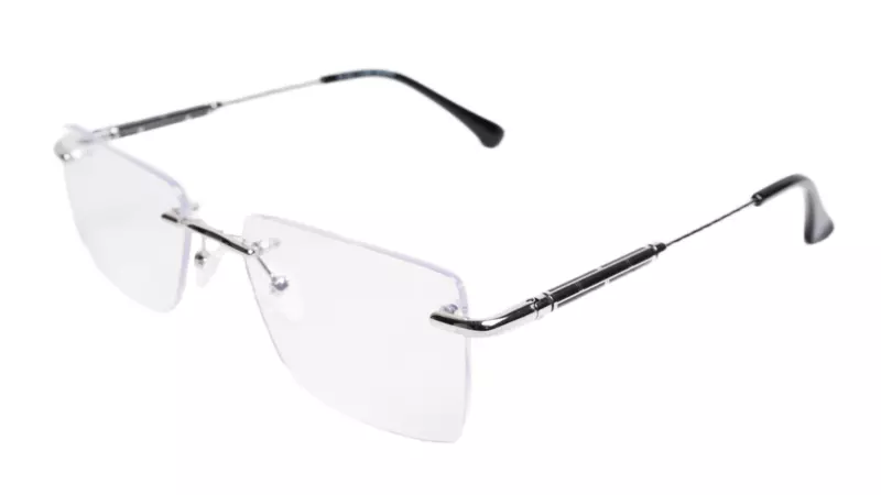 Soigné Unisex Medium Rectangular Rimless Spectacle Frame.Silver&Black