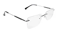Soigné Unisex Medium Rectangular Rimless Spectacle Frame.Silver&Black