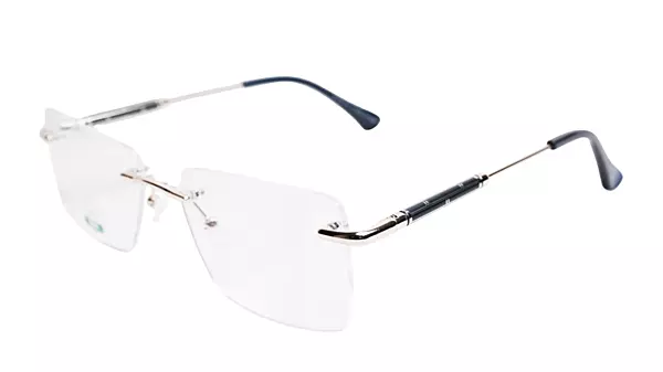 Soigné Unisex Medium Rectangular Rimless Spectacle Frame.Golden&Blue