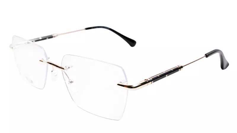 Soigné Unisex Medium Rectangular Rimless Spectacle Frame.Golden&Black