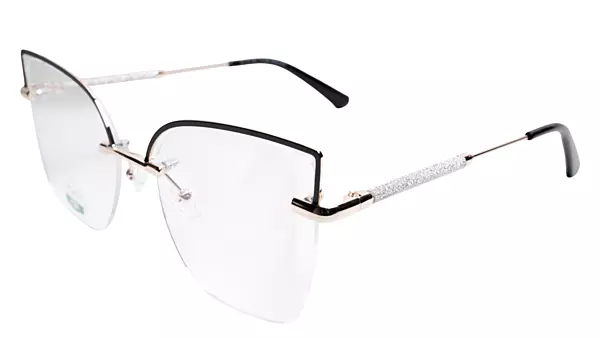 Soigné Female Oversize Half Rim Cat Eye Spectacle Frame.Gold&Black