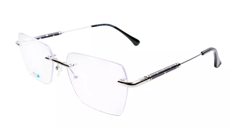 Soigné Unisex Medium Rectangular Rimless Spectacle Frame.Silver&Black Color
