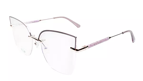 Soigné Female Oversize Half Rim Cat Eye Spectacle Frame.Rose Gold&Purple