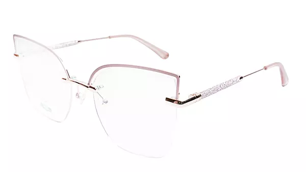 Soigné Female Oversize Half Rim Cat Eye Spectacle Frame.Rose Gold&Pink