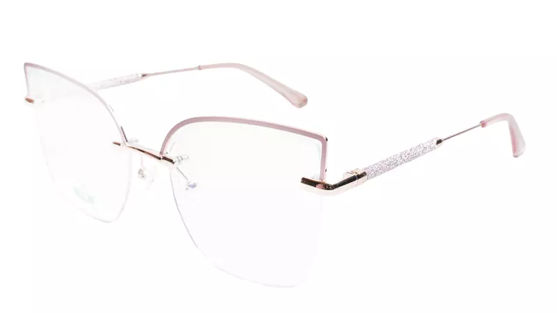 Soigné Female Oversize Half Rim Cat Eye Spectacle Frame.Rose Gold&Pink