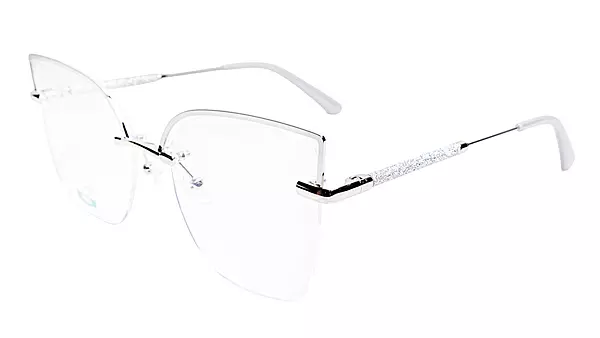 Soigné Female Oversize Half Rim Cat Eye Spectacle Frame.Silver