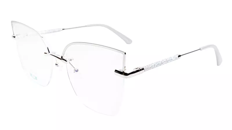 Soigné Female Oversize Half Rim Cat Eye Spectacle Frame.Silver