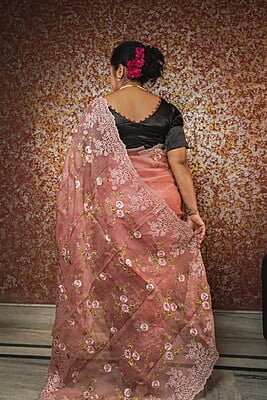 Dusty Rose color pure Organza silk saree