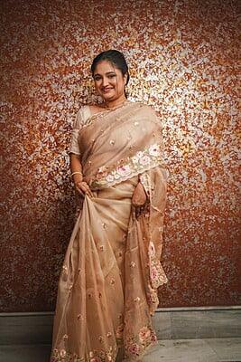 Chiku color pure Organza silk saree