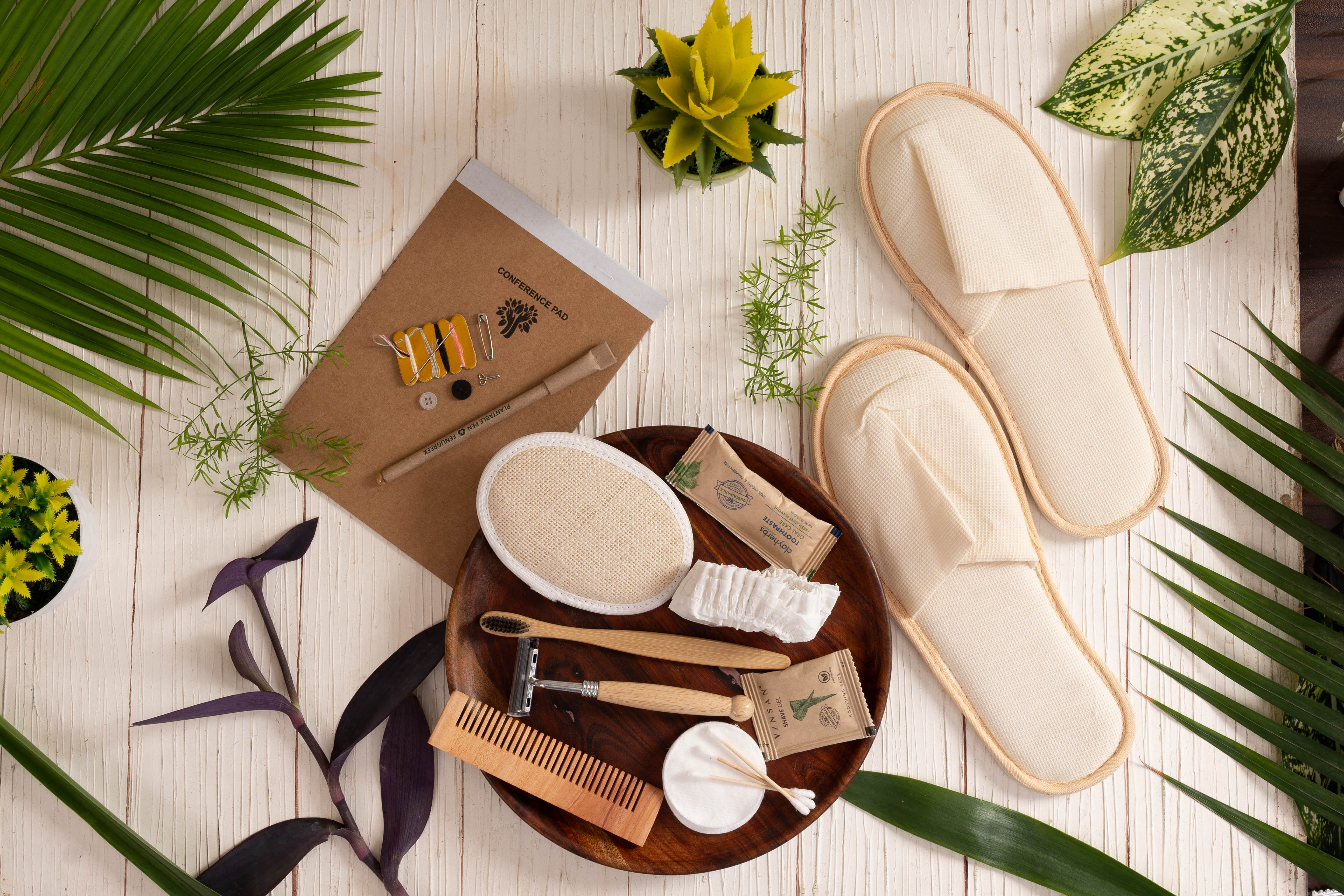 HM- Luxury - ( Dental Kit, Shaving Kit , Neem Comb , Shower Cap , Notepad with Pen ,Vanity Kit,  Sewing Kit, Room Slippers , Jute Loofah)