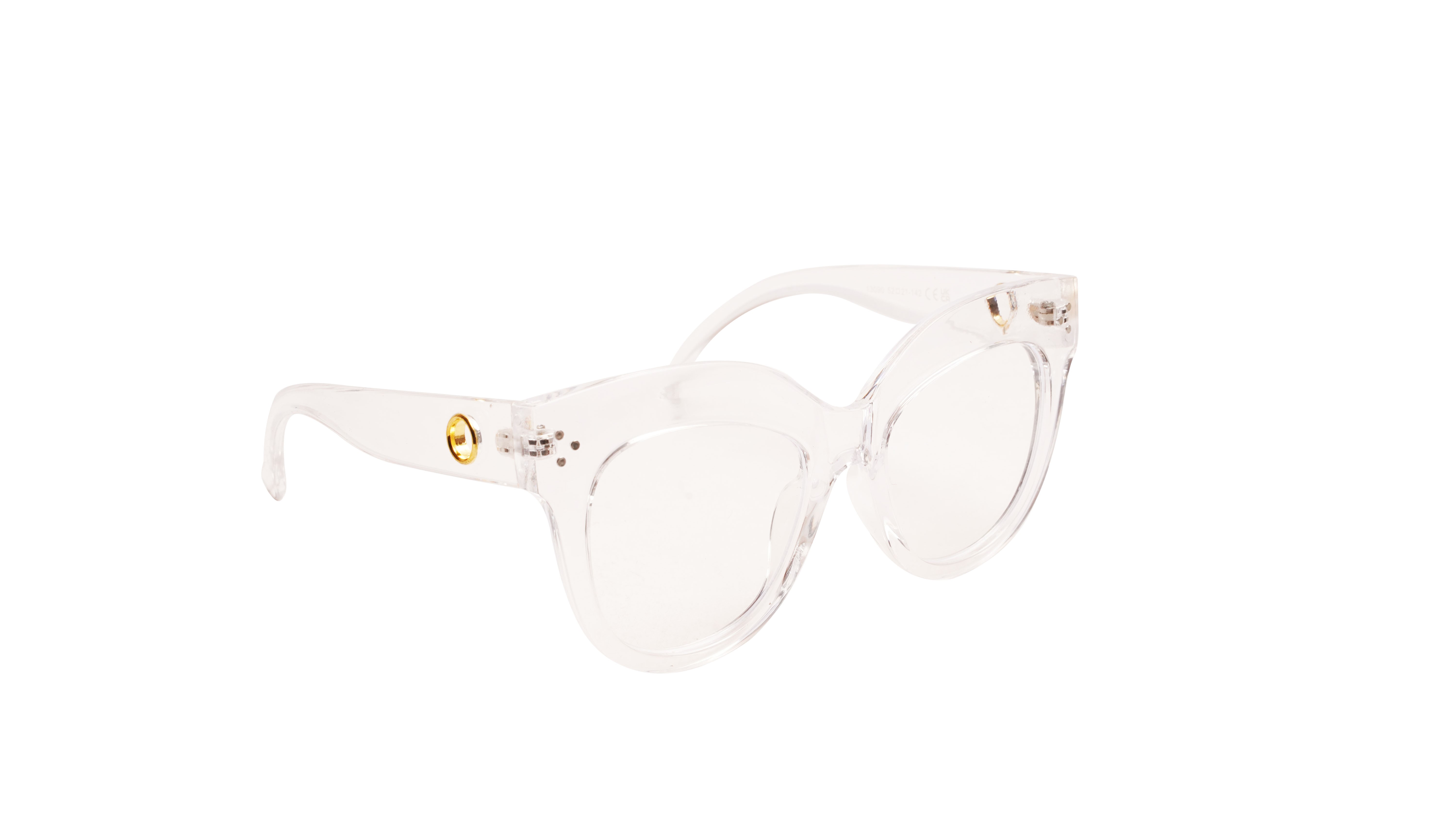 Soigné Female Oversized CatEye Spectacle Frame. Transparent Color with Golden Chain