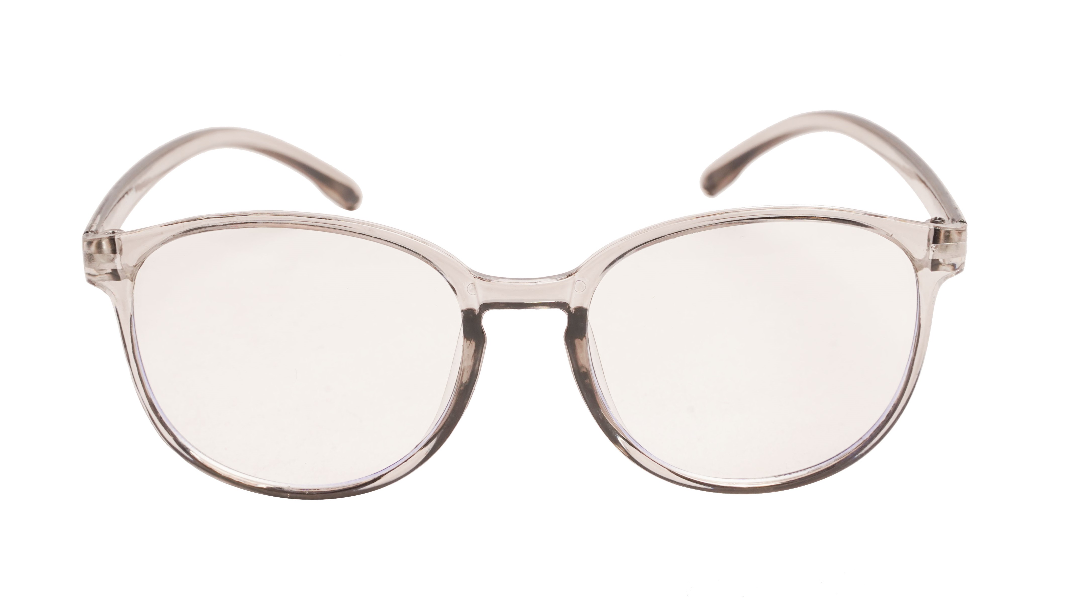Soigné Unisex Large Round Spectacle Frame. See Through Grey