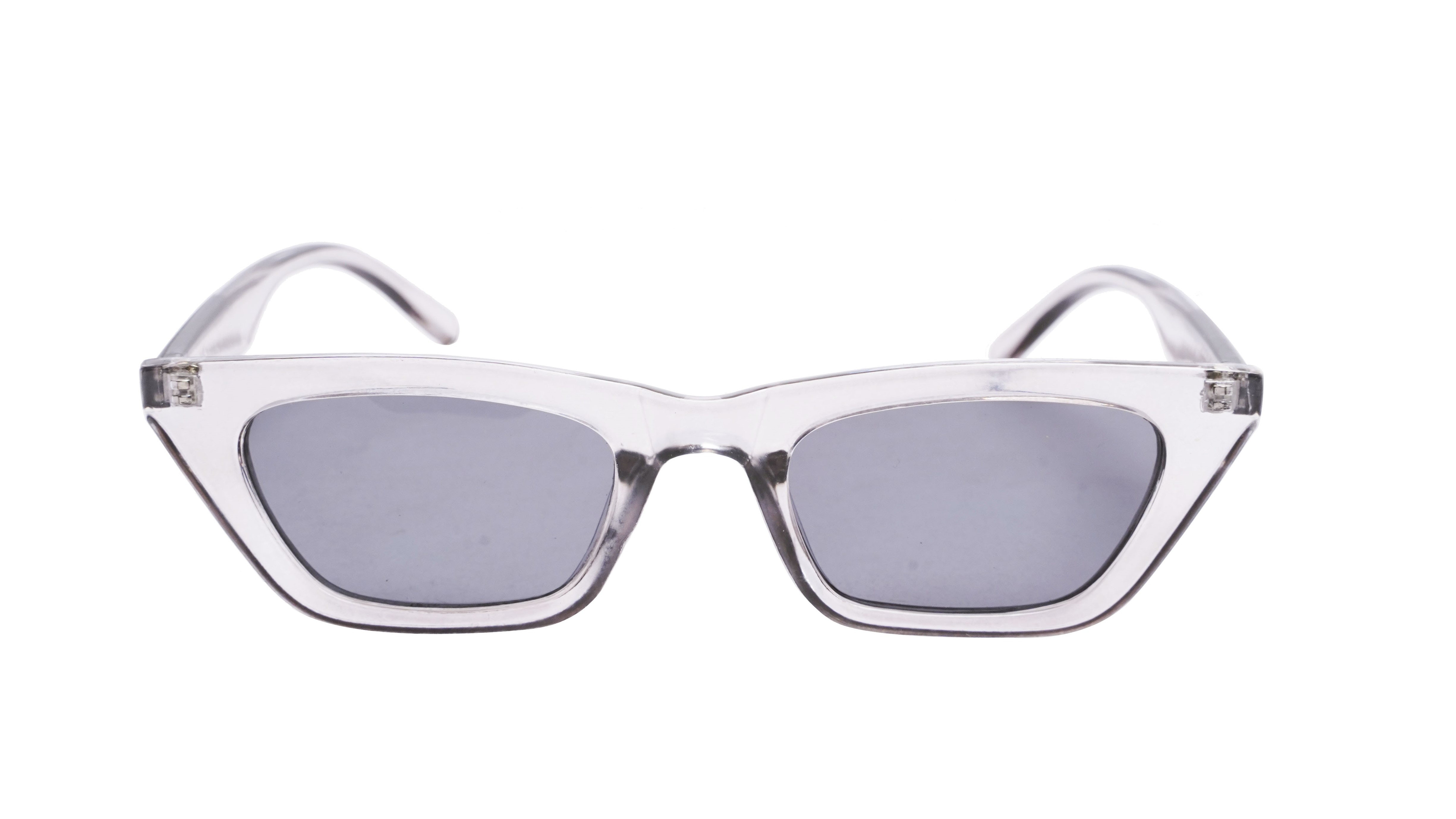 Soigné Female Large CatEye Sunglasses. See Through Grey