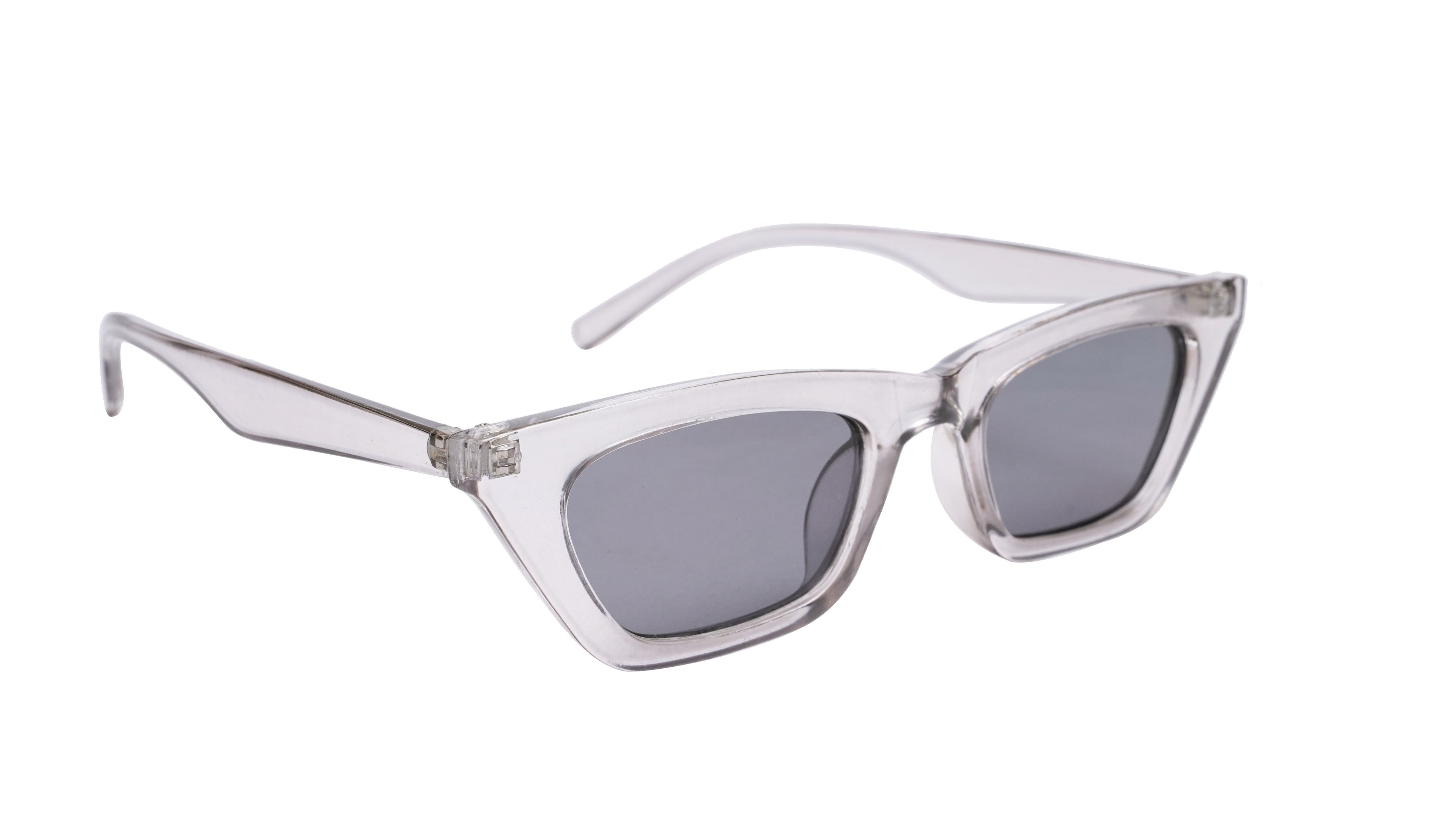 Soigné Female Large CatEye Sunglasses. See Through Grey