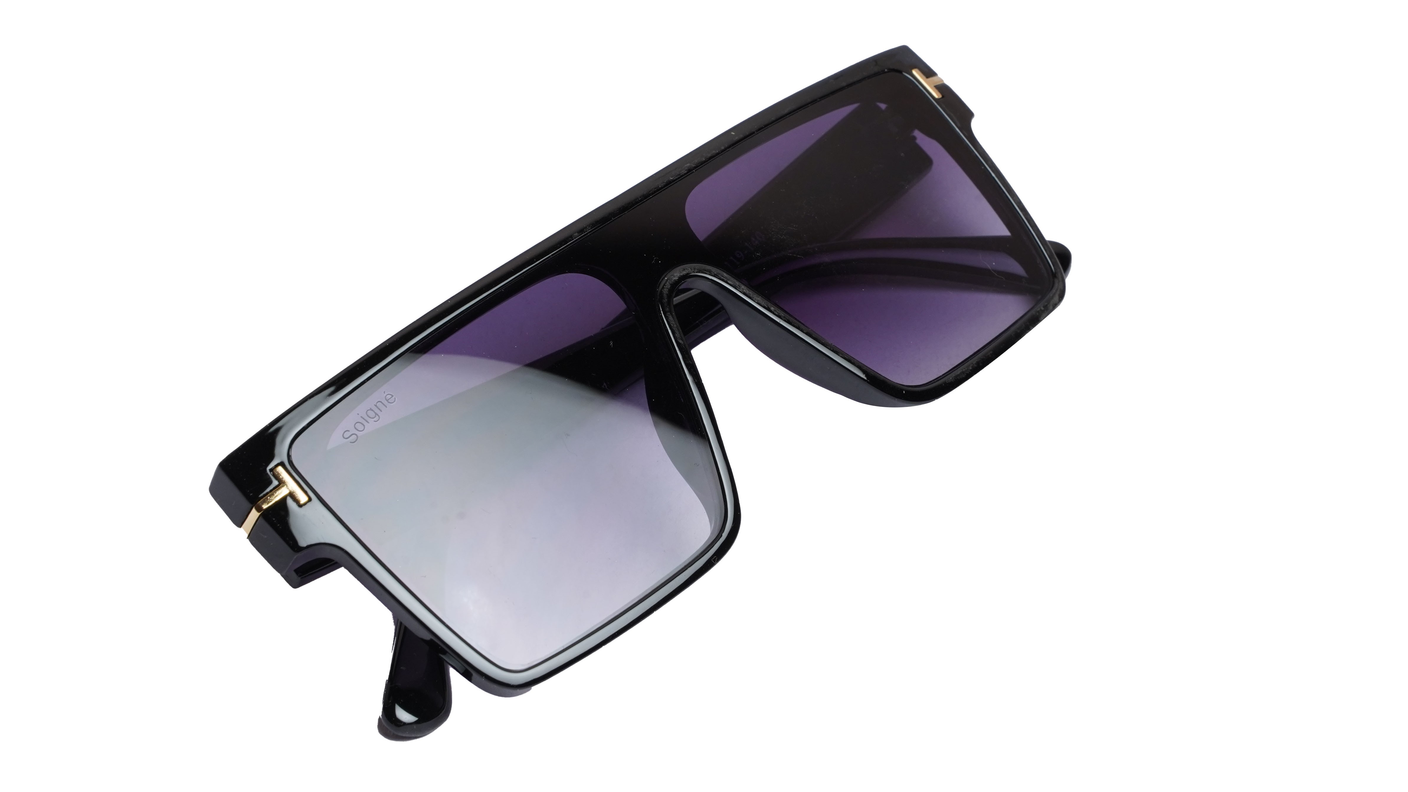 Soigné Boys & Men Oversized Square Sunglasses. Glossy Black