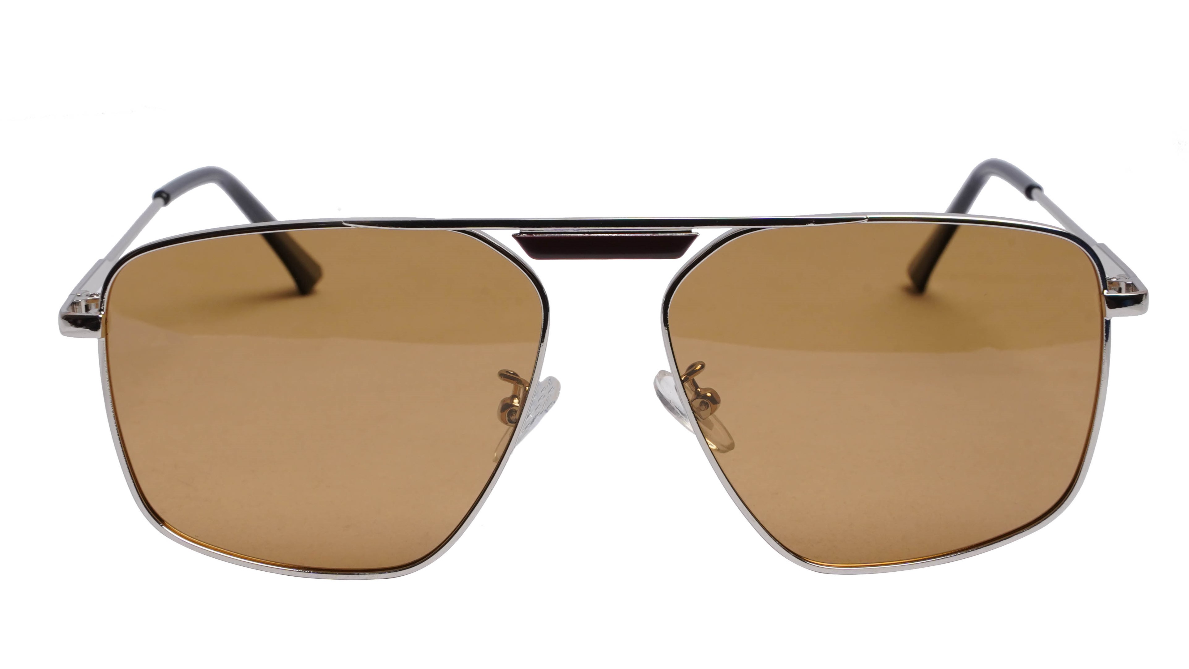 Soigné Unisex Medium Square Sunglasses.Silver Frame.Brown Lens